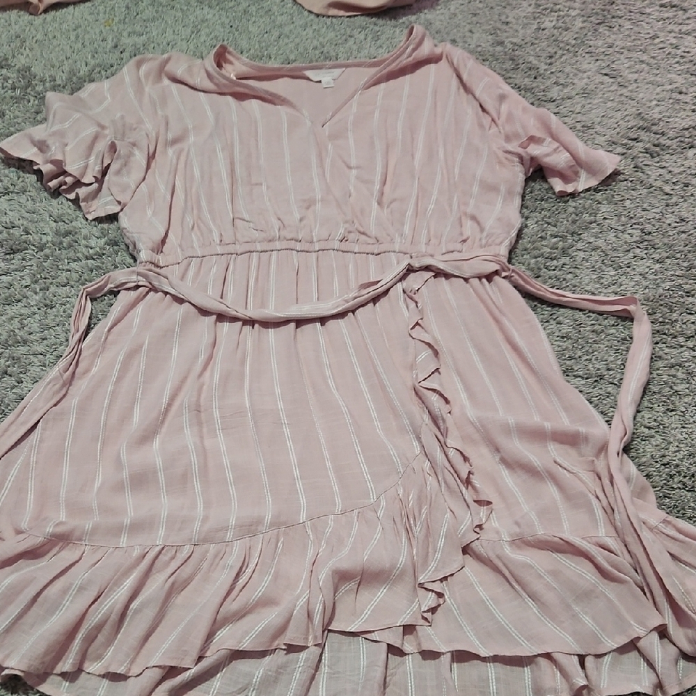 LC Lauren Conrad Pink Striped Ruffle Dress